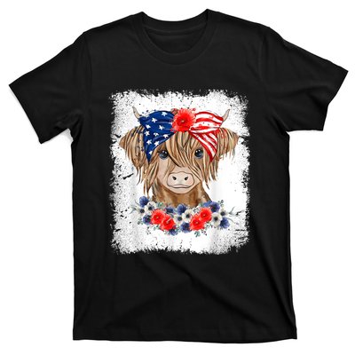 Bleached 4th Of July Long Haired Calf USA Patriotic Cow T-Shirt