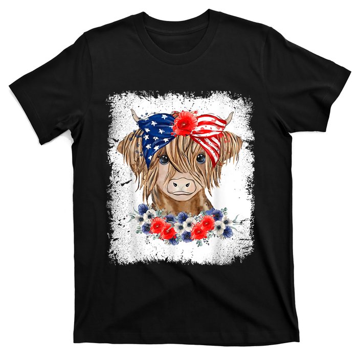 Bleached 4th Of July Long Haired Calf USA Patriotic Cow T-Shirt