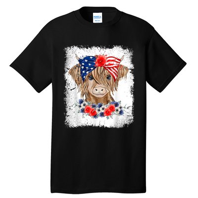 Bleached 4th Of July Long Haired Calf USA Patriotic Cow Tall T-Shirt