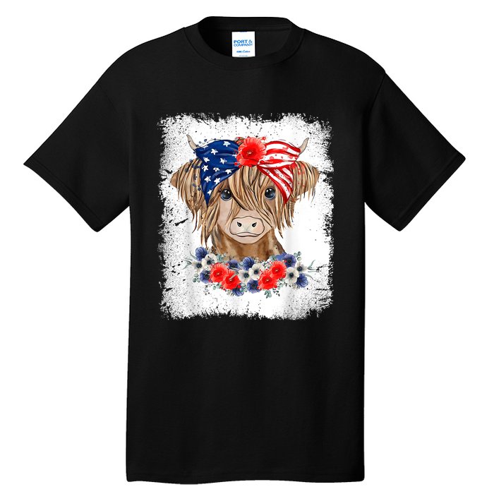 Bleached 4th Of July Long Haired Calf USA Patriotic Cow Tall T-Shirt