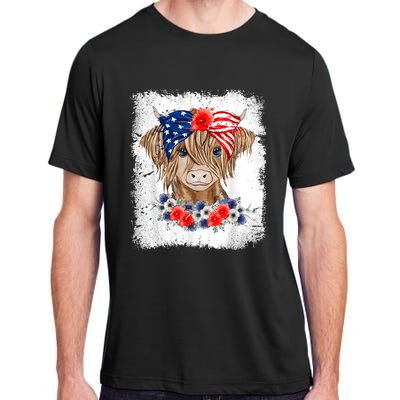 Bleached 4th Of July Long Haired Calf USA Patriotic Cow Adult ChromaSoft Performance T-Shirt