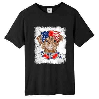 Bleached 4th Of July Long Haired Calf USA Patriotic Cow Tall Fusion ChromaSoft Performance T-Shirt