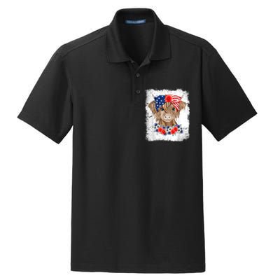 Bleached 4th Of July Long Haired Calf USA Patriotic Cow Dry Zone Grid Polo