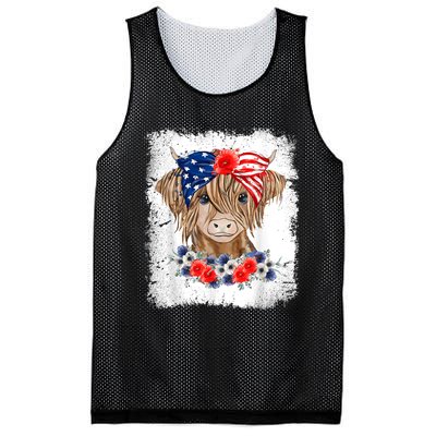 Bleached 4th Of July Long Haired Calf USA Patriotic Cow Mesh Reversible Basketball Jersey Tank