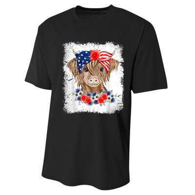 Bleached 4th Of July Long Haired Calf USA Patriotic Cow Performance Sprint T-Shirt