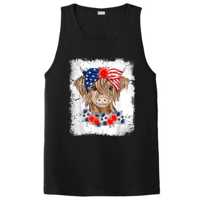 Bleached 4th Of July Long Haired Calf USA Patriotic Cow PosiCharge Competitor Tank