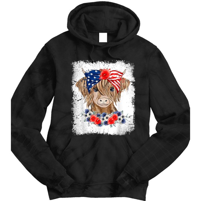 Bleached 4th Of July Long Haired Calf USA Patriotic Cow Tie Dye Hoodie