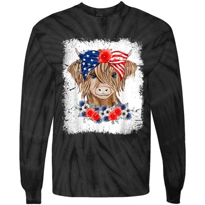 Bleached 4th Of July Long Haired Calf USA Patriotic Cow Tie-Dye Long Sleeve Shirt