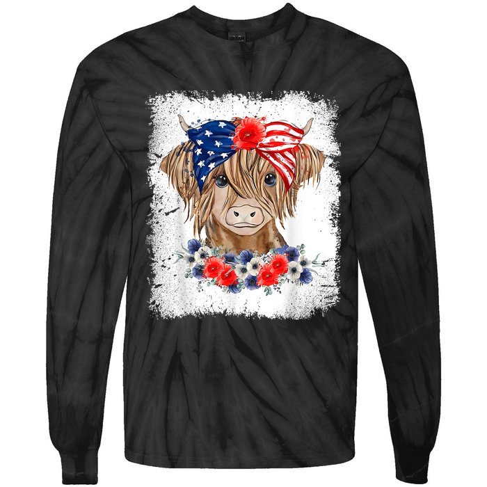 Bleached 4th Of July Long Haired Calf USA Patriotic Cow Tie-Dye Long Sleeve Shirt