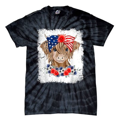 Bleached 4th Of July Long Haired Calf USA Patriotic Cow Tie-Dye T-Shirt