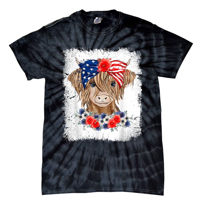 Bleached 4th Of July Long Haired Calf USA Patriotic Cow Tie-Dye T-Shirt