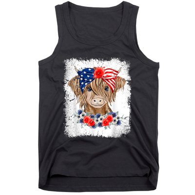 Bleached 4th Of July Long Haired Calf USA Patriotic Cow Tank Top