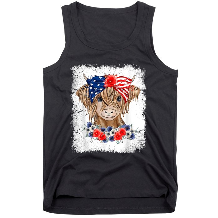 Bleached 4th Of July Long Haired Calf USA Patriotic Cow Tank Top