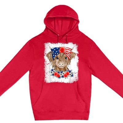 Bleached 4th Of July Long Haired Calf USA Patriotic Cow Premium Pullover Hoodie