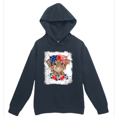 Bleached 4th Of July Long Haired Calf USA Patriotic Cow Urban Pullover Hoodie