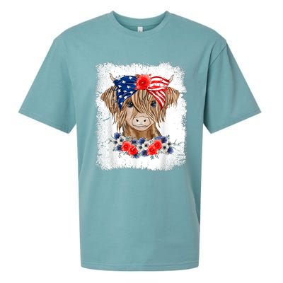 Bleached 4th Of July Long Haired Calf USA Patriotic Cow Sueded Cloud Jersey T-Shirt