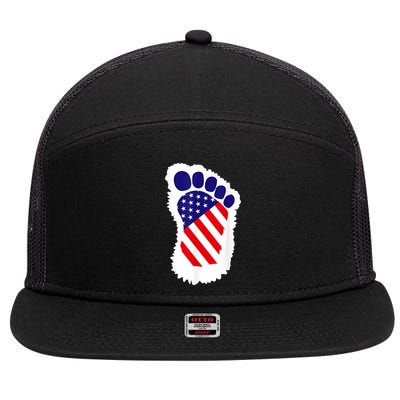 Bigfoot 4th Of July Bigfoot American Flag 7 Panel Mesh Trucker Snapback Hat