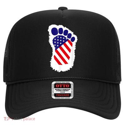 Bigfoot 4th Of July Bigfoot American Flag High Crown Mesh Back Trucker Hat