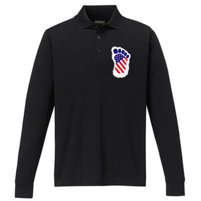 Bigfoot 4th Of July Bigfoot American Flag Performance Long Sleeve Polo