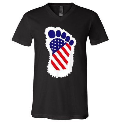 Bigfoot 4th Of July Bigfoot American Flag V-Neck T-Shirt