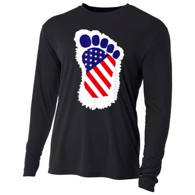 Bigfoot 4th Of July Bigfoot American Flag Cooling Performance Long Sleeve Crew