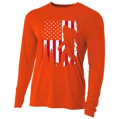 Bigfoot 4th Of July American Usa Flag Patriotic Cooling Performance Long Sleeve Crew