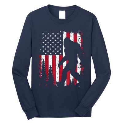 Bigfoot 4th Of July American Usa Flag Patriotic Long Sleeve Shirt