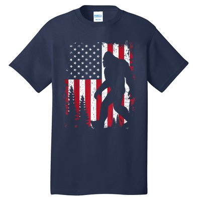 Bigfoot 4th Of July American Usa Flag Patriotic Tall T-Shirt