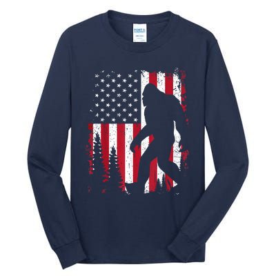 Bigfoot 4th Of July American Usa Flag Patriotic Tall Long Sleeve T-Shirt