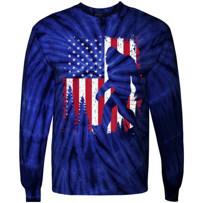 Bigfoot 4th Of July American Usa Flag Patriotic Tie-Dye Long Sleeve Shirt