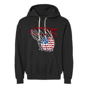 Basketball 4th Of July American Flag Patriotic Garment-Dyed Fleece Hoodie