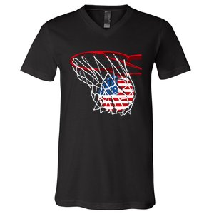 Basketball 4th Of July American Flag Patriotic V-Neck T-Shirt