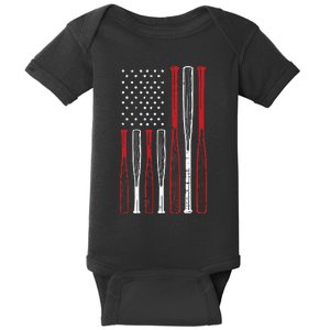 Baseball 4th Of July American Flag Patriotic Sports Player Baby Bodysuit