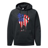 Bigfoot 4th Of July Sasquatch American Flag Patriotic Performance Fleece Hoodie