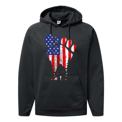 Bigfoot 4th Of July Sasquatch American Flag Patriotic Performance Fleece Hoodie