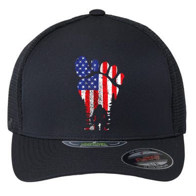 Bigfoot 4th Of July Sasquatch American Flag Patriotic Flexfit Unipanel Trucker Cap