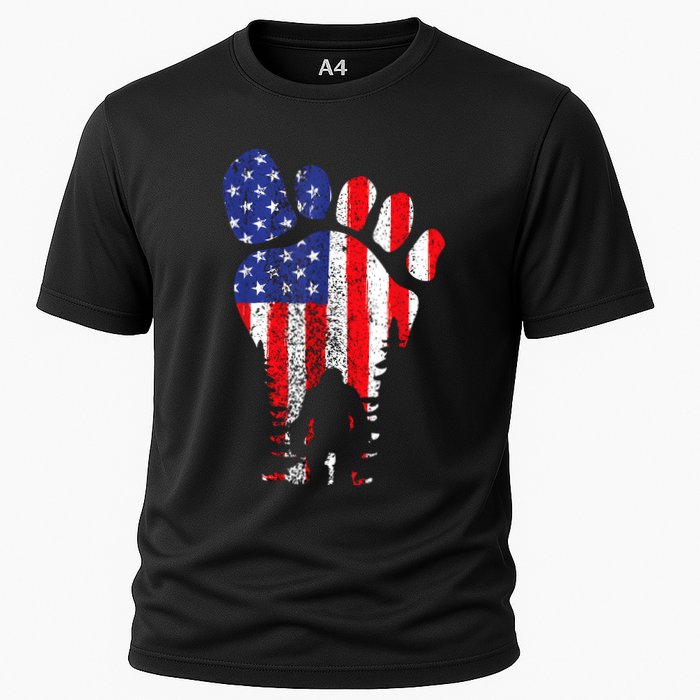 Bigfoot 4th Of July Sasquatch American Flag Patriotic Cooling Performance Crew T-Shirt
