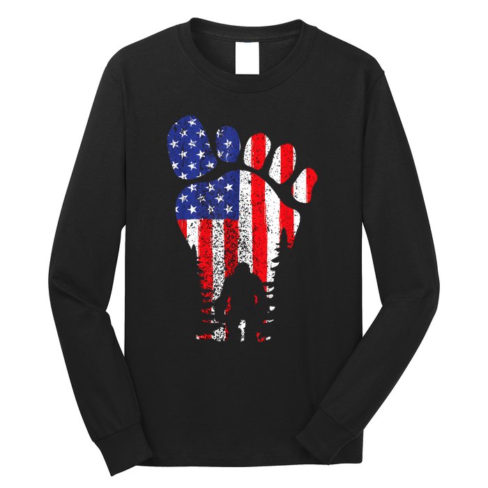 Bigfoot 4th Of July Sasquatch American Flag Patriotic Long Sleeve Shirt