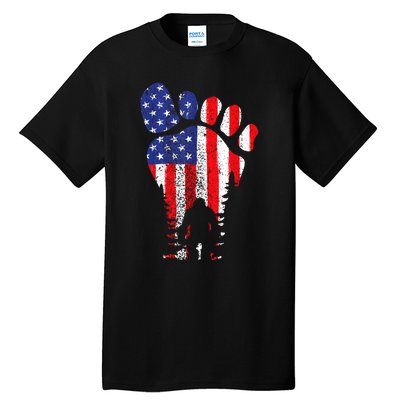 Bigfoot 4th Of July Sasquatch American Flag Patriotic Tall T-Shirt