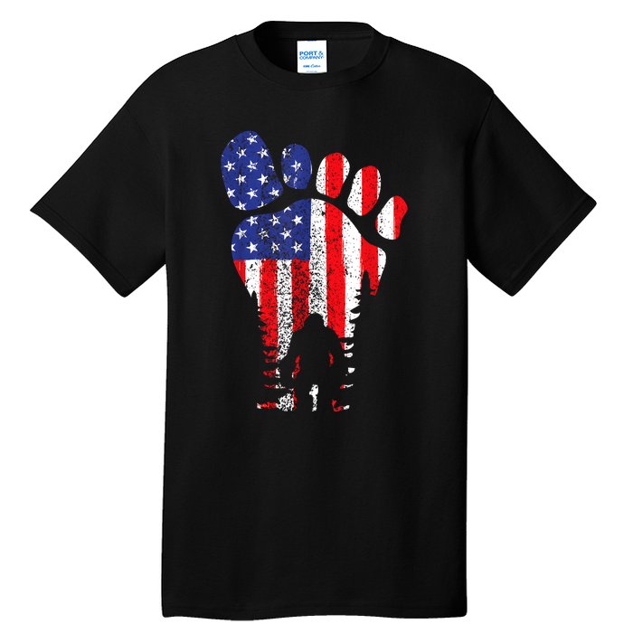 Bigfoot 4th Of July Sasquatch American Flag Patriotic Tall T-Shirt