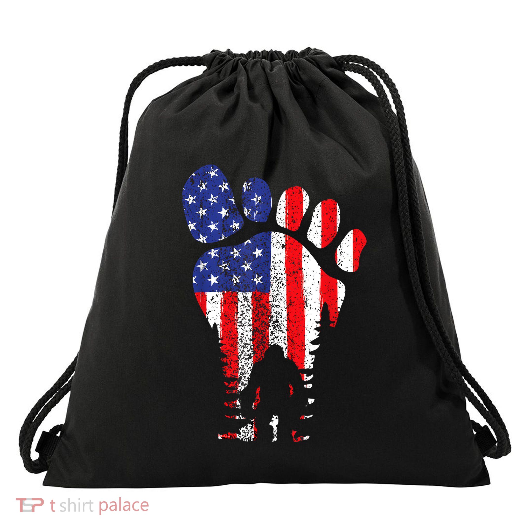 Bigfoot 4th Of July Sasquatch American Flag Patriotic Drawstring Bag