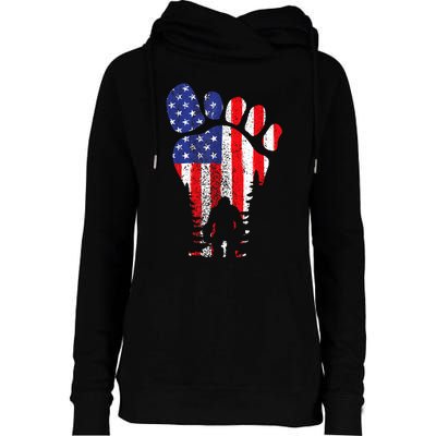 Bigfoot 4th Of July Sasquatch American Flag Patriotic Womens Funnel Neck Pullover Hood