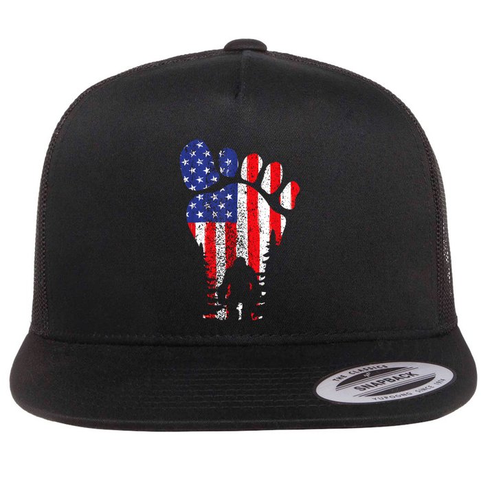 Bigfoot 4th Of July Sasquatch American Flag Patriotic Flat Bill Trucker Hat