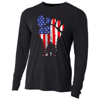 Bigfoot 4th Of July Sasquatch American Flag Patriotic Cooling Performance Long Sleeve Crew