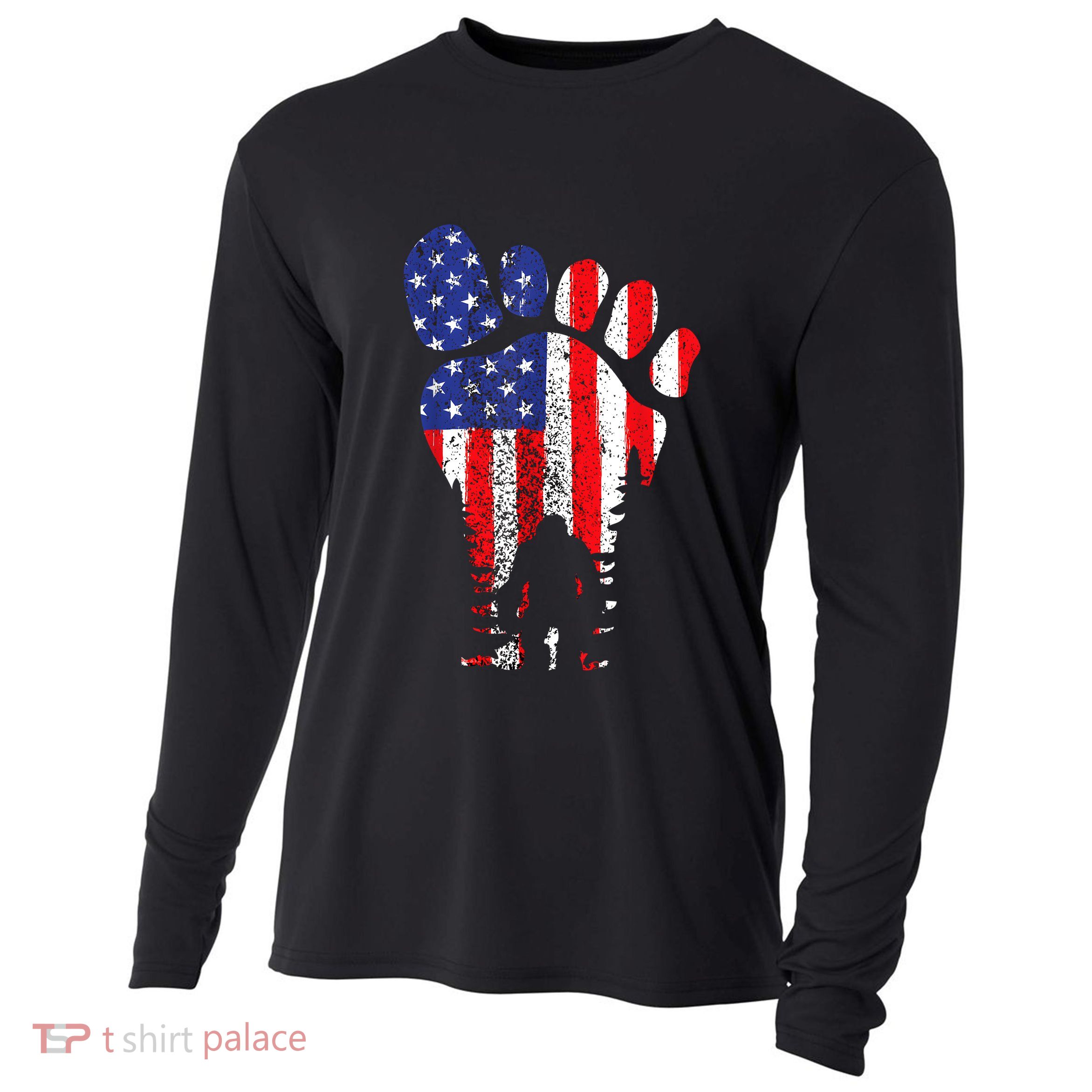 Bigfoot 4th Of July Sasquatch American Flag Patriotic Cooling Performance Long Sleeve Crew