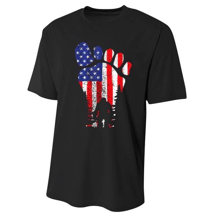 Bigfoot 4th Of July Sasquatch American Flag Patriotic Performance Sprint T-Shirt