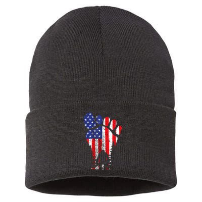 Bigfoot 4th Of July Sasquatch American Flag Patriotic Sustainable Knit Beanie