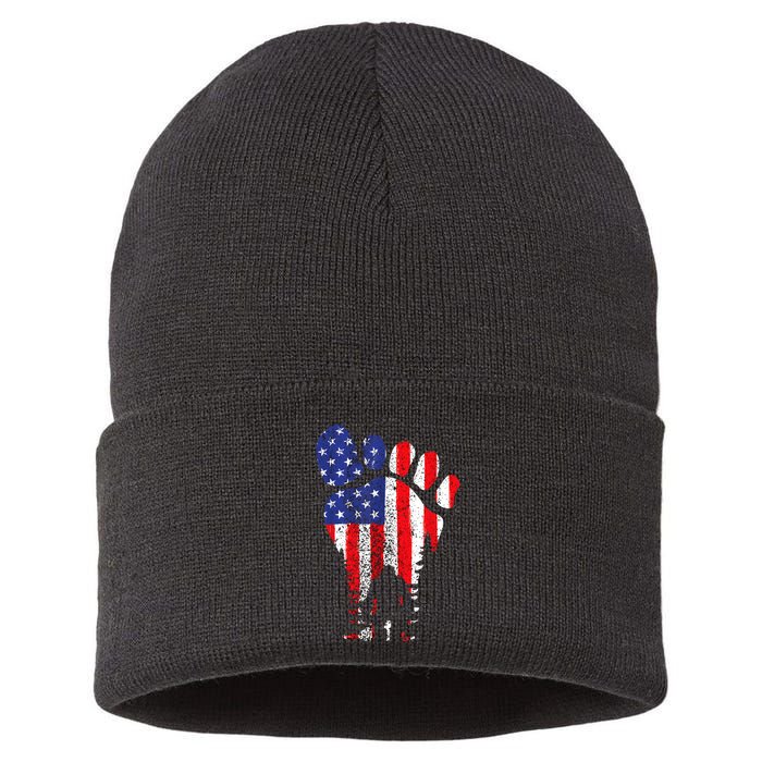 Bigfoot 4th Of July Sasquatch American Flag Patriotic Sustainable Knit Beanie
