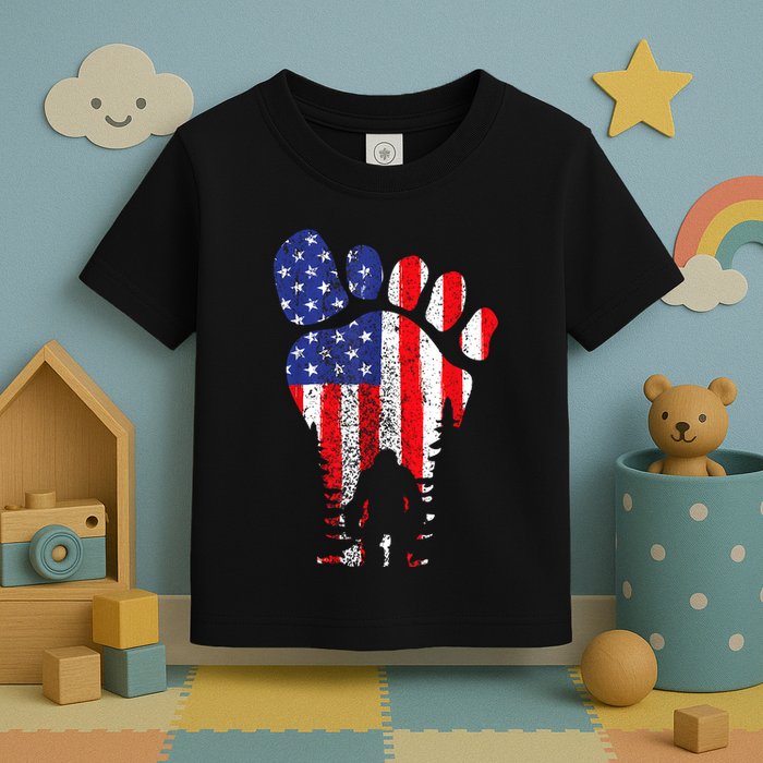 Bigfoot 4th Of July Sasquatch American Flag Patriotic Toddler T-Shirt