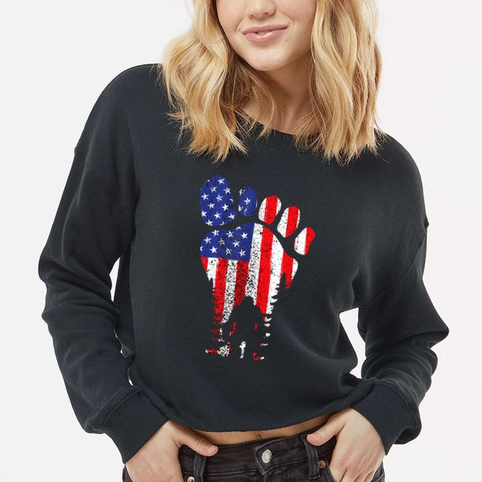 Bigfoot 4th Of July Sasquatch American Flag Patriotic Cropped Pullover Crew